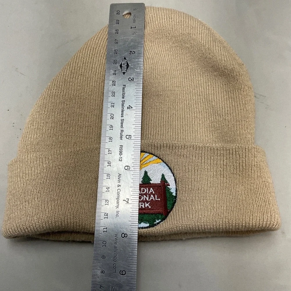 Crazy Apparel Acadia National Park Beanie Men OS Tan Excellent Embroidered Patch